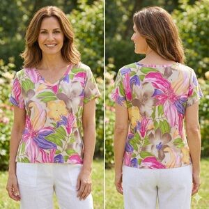 Allyson Whitmore Multicolor Floral V-Neck Top